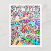 Burano Veneto Italien Berühmter Platz Wasserfarben Postkarte (Vorderseite)