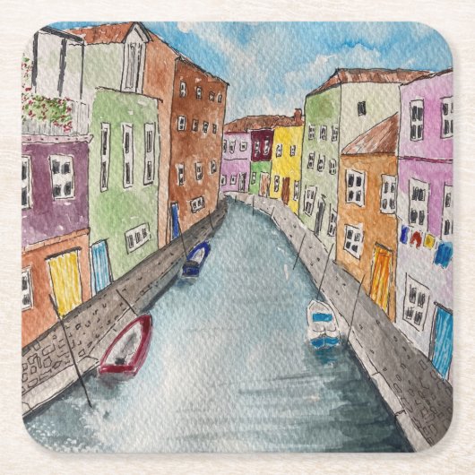 Burano Venice Helle Häuser Rechteckiger Pappuntersetzer (Vorderseite)