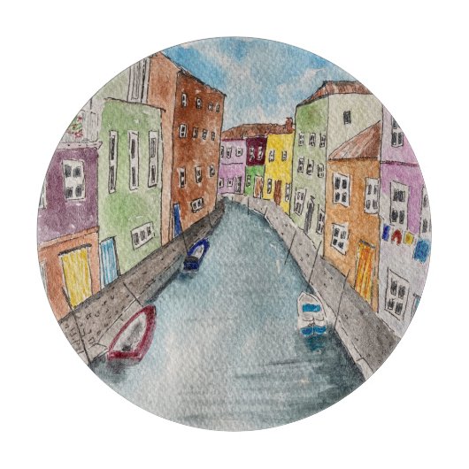 Burano Venice Helle Häuser Schneidebrett (Vorderseite)