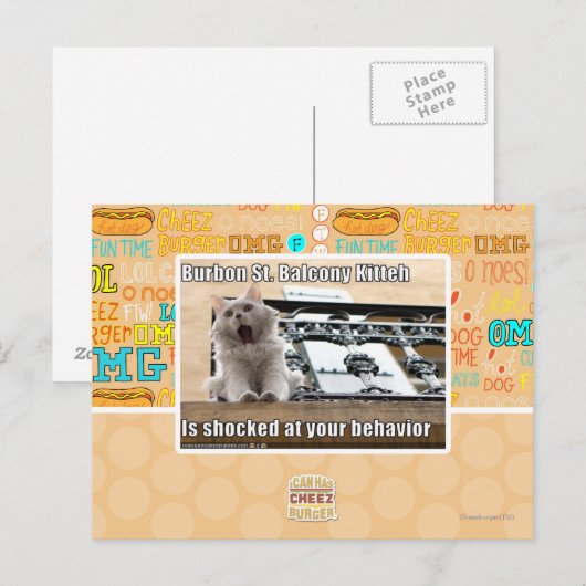 Burbon St. Balcony Kitteh Postkarte (Vorne/Hinten)