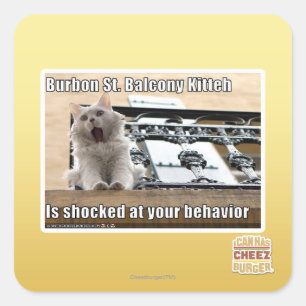 Burbon St. Balcony Kitteh Quadratischer Aufkleber
