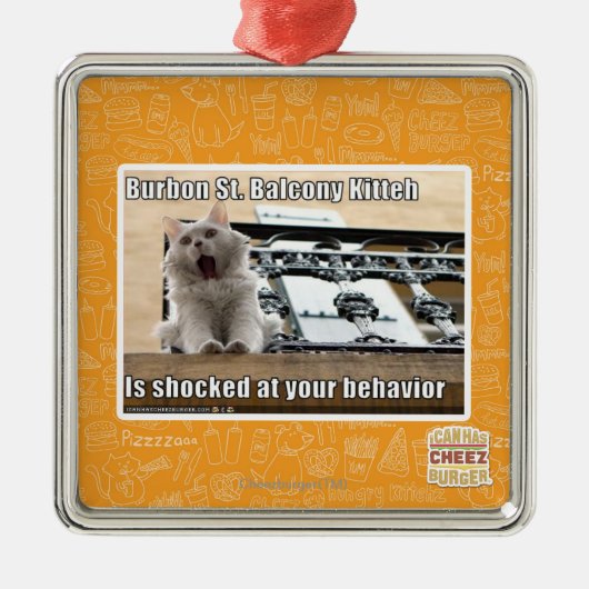 Burbon St.-Balkon Kitteh Silbernes Ornament (Vorne)