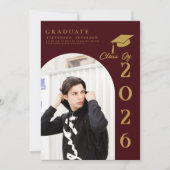 Burdundy and Gold Photo Graduation Einladung (Vorderseite)