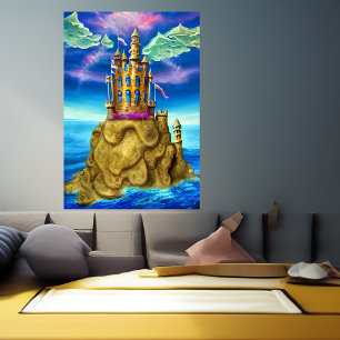 Burg am Fels am Meer AI Art Poster