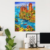 Burg am Meer | AI Art Poster (Heimbüro)