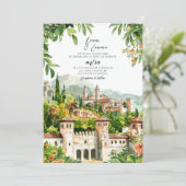 Burg Aquarell Hochzeit Einladung (Stehend Vorderseite)