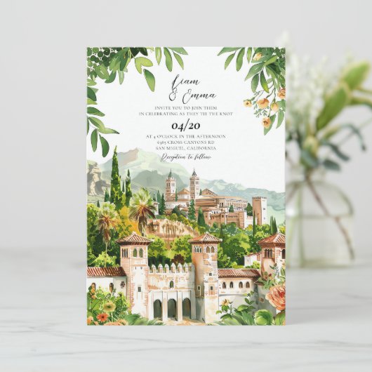 Burg Aquarell Hochzeit Einladung (Stehend Vorderseite)