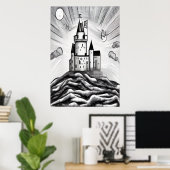 Burg auf dem Hügel | AI Art Poster (Heimbüro)