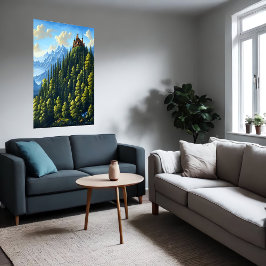 Burg auf einem Hügel im Wald | AI Art Poster