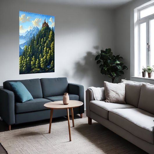 Burg auf einem Hügel im Wald | AI Art Poster