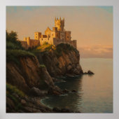 Burg auf einer Klippe - Pastellfarben Malerei Stil Poster (Vorne)