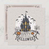 Burg, Bats & Pumpkins Halloween-Party Einladung (Vorne/Hinten)