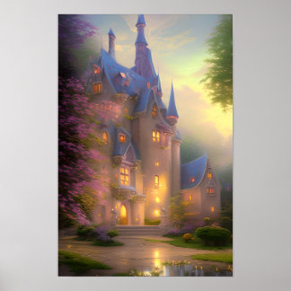 Burg Bezaubernde Forest Fantasy Kunst, Dichtung un Poster