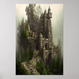 Burg Bezaubernde Forest Fantasy Kunst, Dichtung un Poster