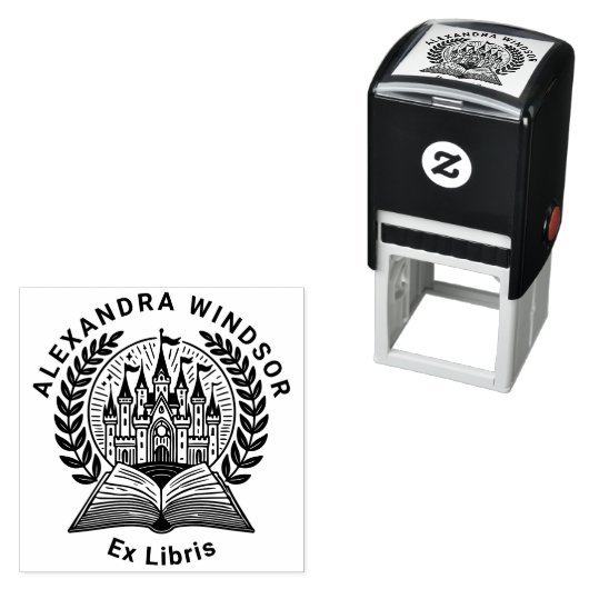 Burg, Book Wreath Frame Ex Libris Name Permastempel (Beispiel)