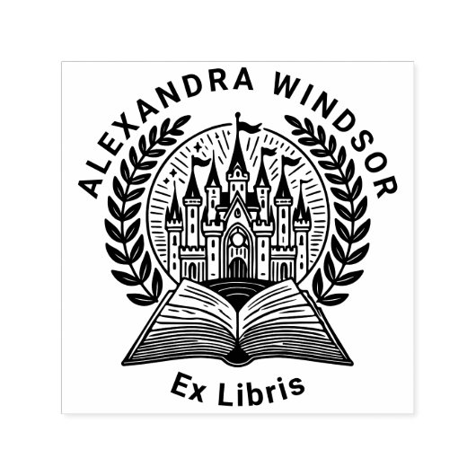 Burg, Book Wreath Frame Ex Libris Name Permastempel (Design)