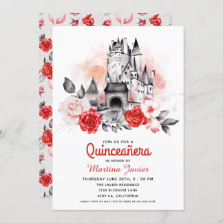 Burg Burg Quinceañera Rote Rose15. Geburtstag Einladung