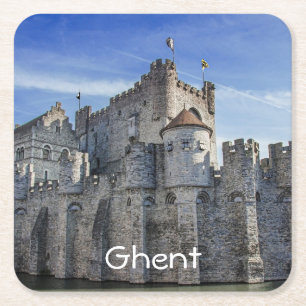 Burg der Grafen in Gent. Rechteckiger Pappuntersetzer