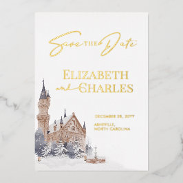 Burg Englischer Manor Alte Kirche Save the Date Folieneinladung