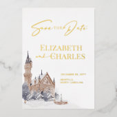 Burg Englischer Manor Alte Kirche Save the Date Folieneinladung (Vorderseite)