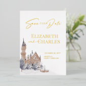 Burg Englischer Manor Alte Kirche Save the Date Folieneinladung (Stehend vorne)