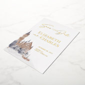 Burg Englischer Manor Alte Kirche Save the Date Folieneinladung (Gedreht)