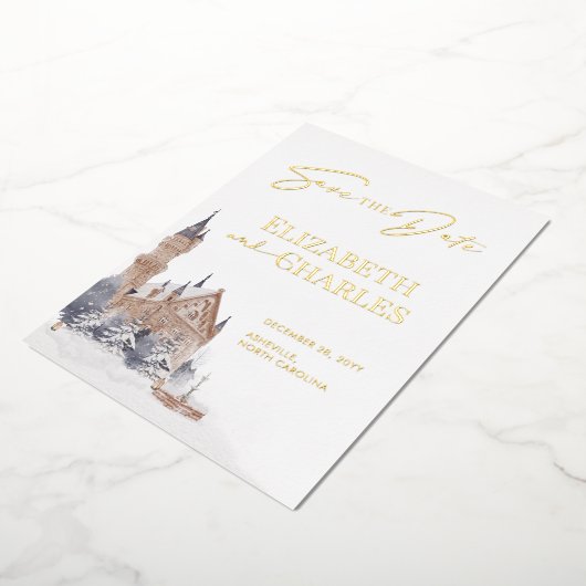 Burg Englischer Manor Alte Kirche Save the Date Folieneinladung (Gedreht)