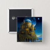 Burg Fantasy Moon Landschaft Button (Vorne & Hinten)