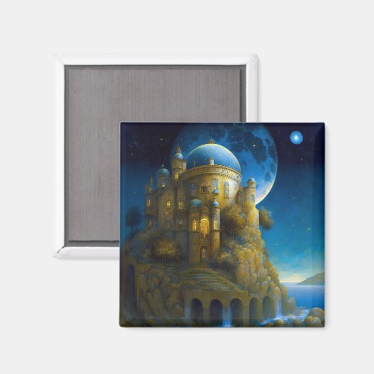 Burg Fantasy Moon Landschaft Magnet (Vorderseite/Rückseite)