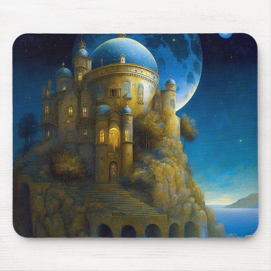 Burg Fantasy Moon Landschaft Mousepad (Vorne)