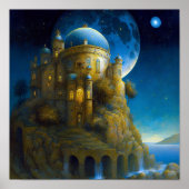 Burg Fantasy Moon Landschaft Poster (Vorne)