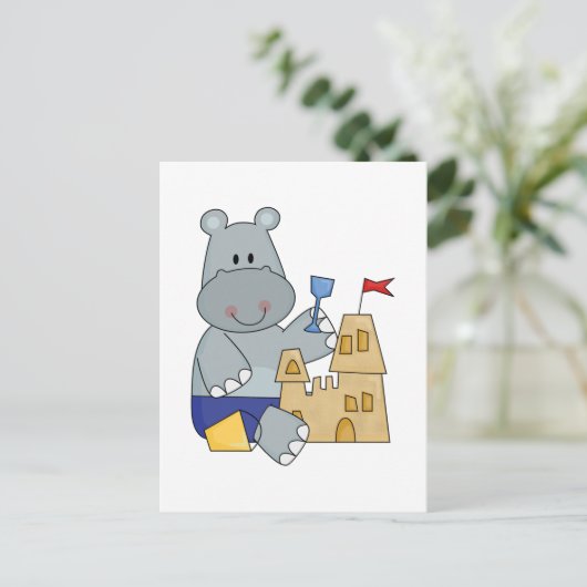 Burg Hippo Sand T - Shirt und Geschenke Postkarte (Stehend Vorderseite)