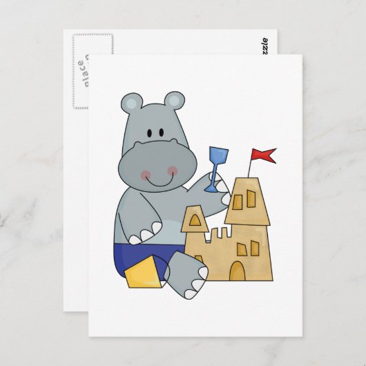 Burg Hippo Sand T - Shirt und Geschenke Postkarte (Vorne/Hinten)