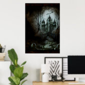 Burg im dunklen Wald | AI Art Poster (Heimbüro)