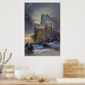 Burg im Schnee, Retro Burg, Weihnachtsgeschenk Poster (Küche)
