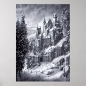 Burg im schneebedeckten Berg | AI Art Poster (Vorne)