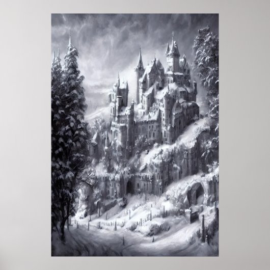 Burg im schneebedeckten Berg | AI Art Poster (Vorne)