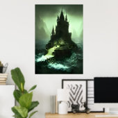 Burg im Sturmmeer | AI Art Poster (Heimbüro)