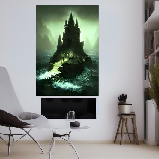 Burg im Sturmmeer | AI Art Poster