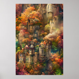 Burg im Wald, Fantasy Dschungel, Herbst Herbst Poster
