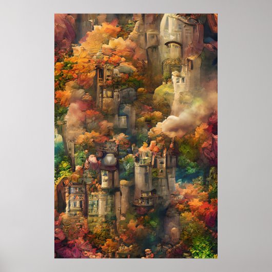 Burg im Wald, Fantasy Dschungel, Herbst Herbst Poster (Vorne)