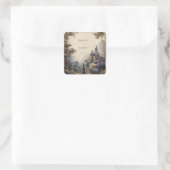 Burg im Wald-Hochzeitsticker Quadratischer Aufkleber (Tasche)