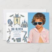 Burg Knight Dragon Mittelalterliches Foto Einladung (Vorderseite)