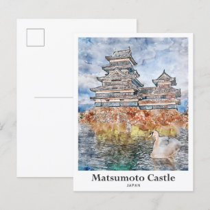 Burg Matsumoto Japan Reise Aquarell Skizze Postkarte
