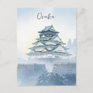 Burg Misty Osaka Japan Wasserfarbe Postkarte