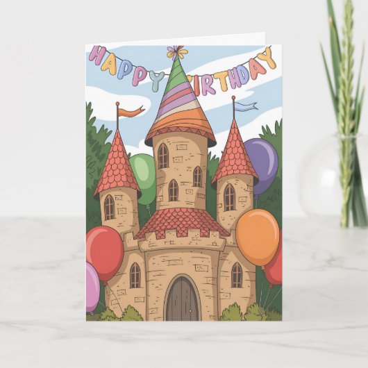 Burg mit Geburtstagshut Karte (Vorderseite)