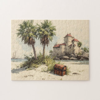 Burg mit Palmen und versteckter Schatztruhe Puzzle