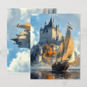 Burg Mittelalter Postkarte (Vorne/Hinten)