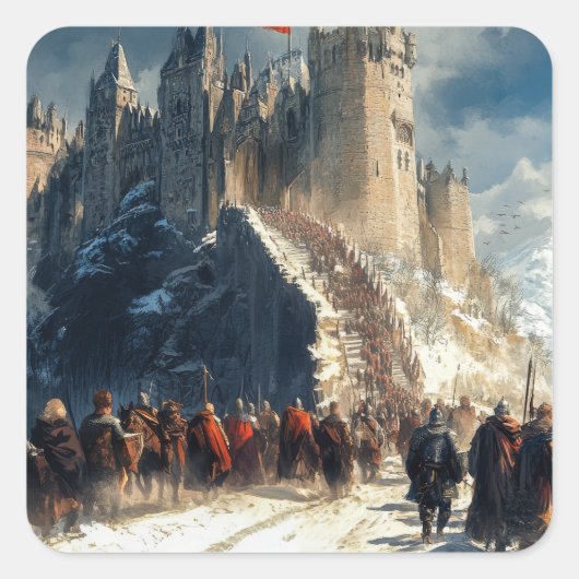 Burg Mittelalter Quadratischer Aufkleber (Vorderseite)