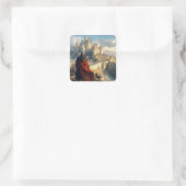 Burg Mittelalter Quadratischer Aufkleber (Tasche)